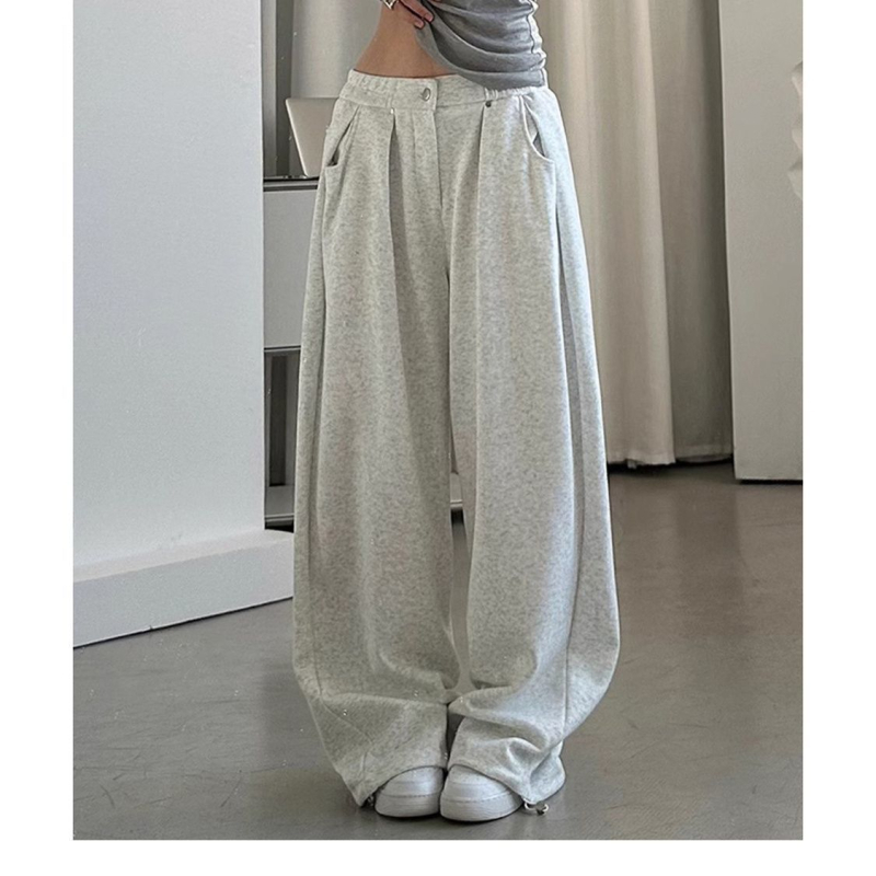 2025 Új Lazy Sports Nadrág Melegítőnadrág Retro Amerikai stílusú Laza Dose Hétköznapi Szélesszárú Nadrág világos szürke