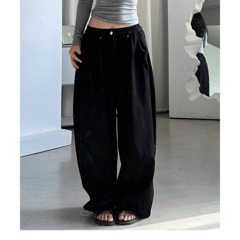 2025 Új Lazy Sports Nadrág Melegítőnadrág Retro Amerikai stílusú Laza Dose Hétköznapi Szélesszárú Nadrág világos szürke