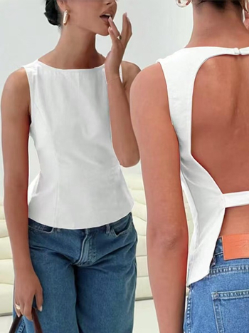 Határokon átnyúló európai és amerikai stílusú nyári egyszínű patchwork divatos elegáns kerek nyakú ujjatlan háttámla nélküli pántos sokoldalú atléta