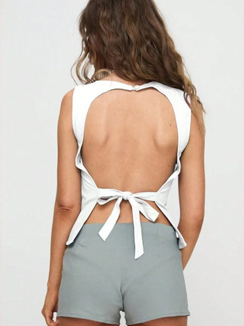 Διασυνοριακό Ευρωπαϊκό και Αμερικανικό Καλοκαιρινό Μονόχρωμο Patchwork Μοντέρνο Κομψό Στρογγυλή Λαιμόκοψη Αμάνικο Χωρίς Τιράντες Ευέλικτο Φανελάκι