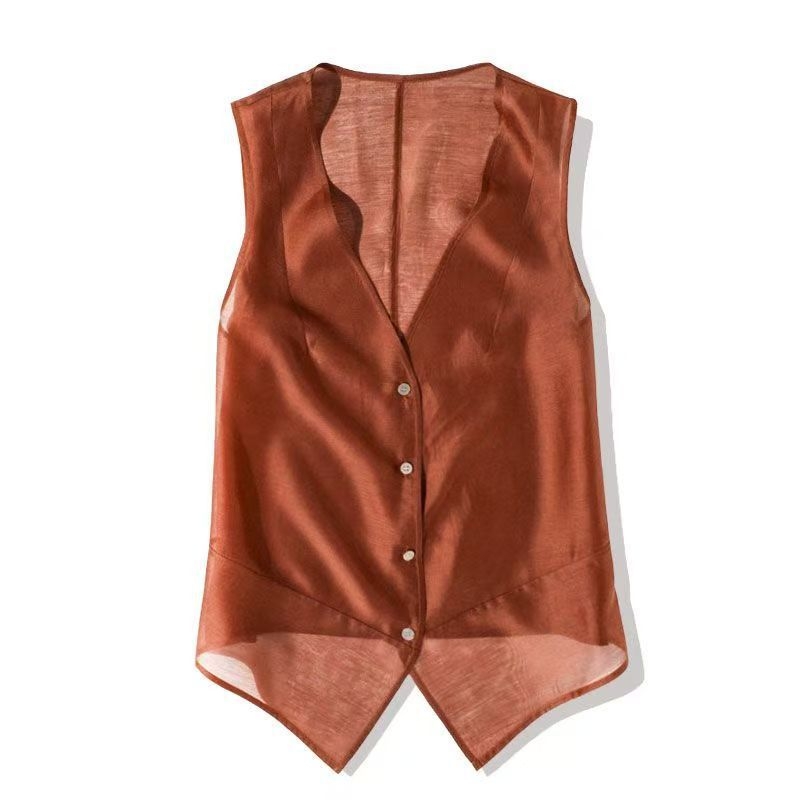 Nyári könnyű, utazó, hűvös, Tencel anyagból készült, laza, karcsúsító, sokoldalú felső, divatos mellény, enyhén átlátszó, napvédő ruházat, trendi