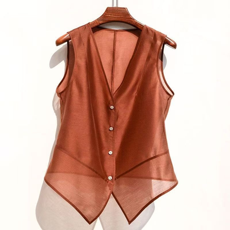 Nyári könnyű, utazó, hűvös, Tencel anyagból készült, laza, karcsúsító, sokoldalú felső, divatos mellény, enyhén átlátszó, napvédő ruházat, trendi