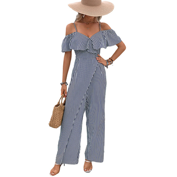 Amazon 2025 Νέα Ευρωπαϊκή και Αμερικανική Ολόσωμη Φόρμα Διακοπών με Λουράκια και Φαρδιά Ολόσωμη Φόρμα με Κάθετες Ριγέ Λεπτή Ολόσωμη Φόρμα