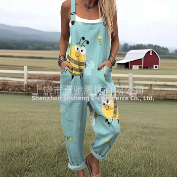 2025 Határokon átnyúló új női ruházat Amazon európai és amerikai nyári 3D nyomtatott gombos nadrágtartók alkalmi nadrágtartók