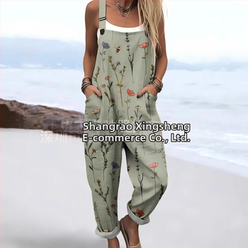 2025 Határokon átnyúló új női ruházat Amazon európai és amerikai nyári 3D nyomtatott gombos nadrágtartók alkalmi nadrágtartók