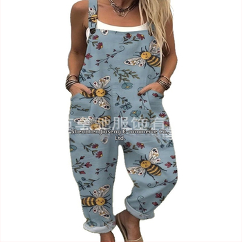 2025 Határokon átnyúló új női ruházat Amazon európai és amerikai nyári 3D nyomtatott gombos nadrágtartók alkalmi nadrágtartók