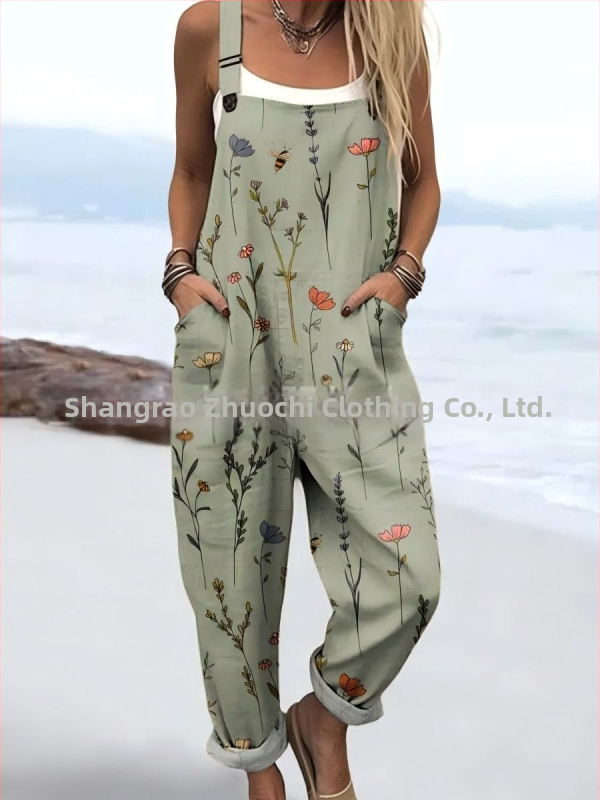 2025 Határokon átnyúló új női ruházat Amazon európai és amerikai nyári 3D nyomtatott gombos nadrágtartók alkalmi nadrágtartók