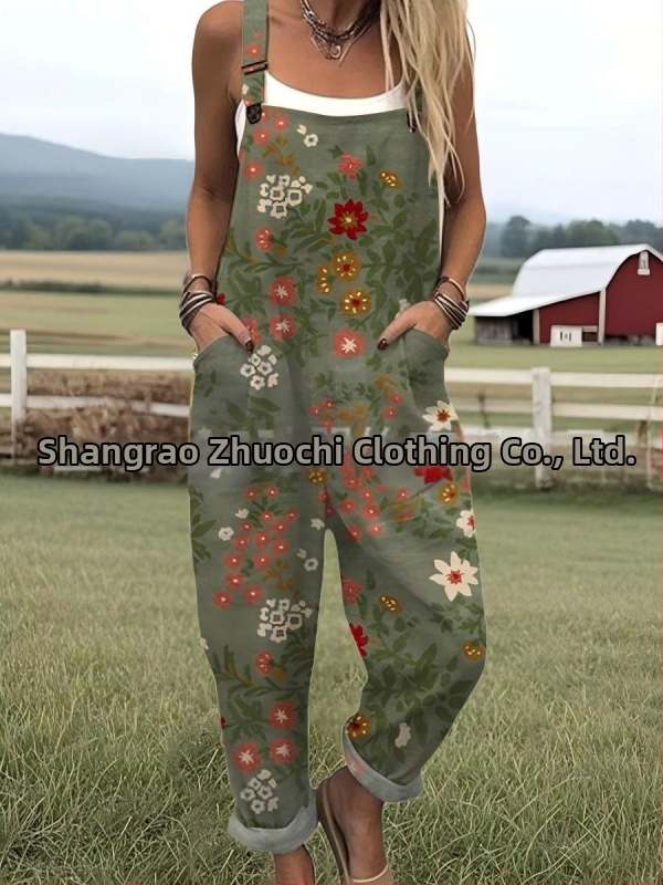 2025 Határokon átnyúló új női ruházat Amazon európai és amerikai nyári 3D nyomtatott gombos nadrágtartók alkalmi nadrágtartók