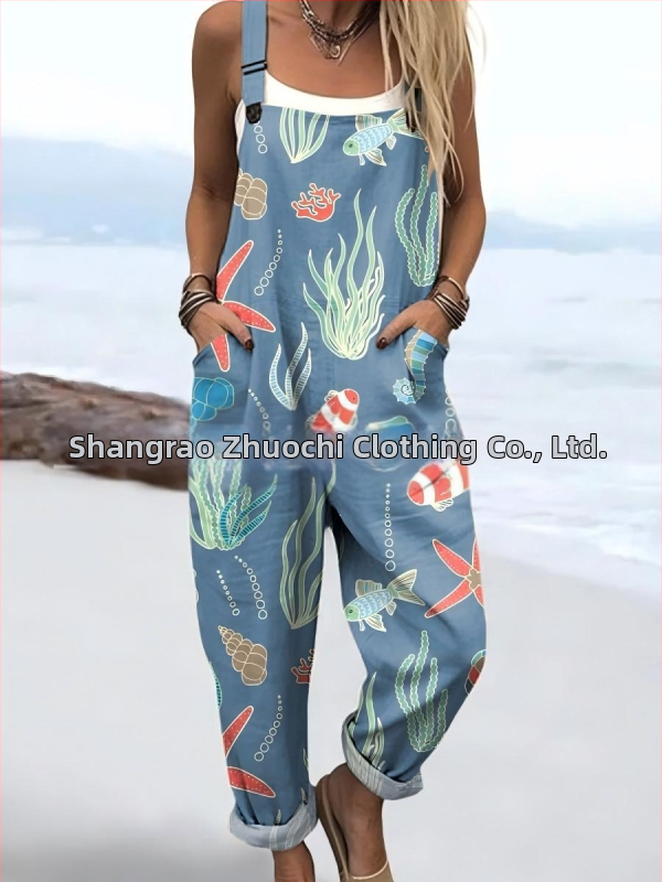 2025 Határokon átnyúló új női ruházat Amazon európai és amerikai nyári 3D nyomtatott gombos nadrágtartók alkalmi nadrágtartók