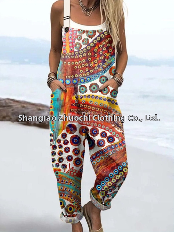 2025 Határokon átnyúló új női ruházat Amazon európai és amerikai nyári 3D nyomtatott gombos nadrágtartók alkalmi nadrágtartók