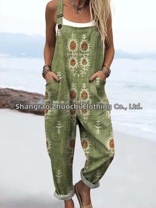 2025 Határokon átnyúló új női ruházat Amazon európai és amerikai nyári 3D nyomtatott gombos nadrágtartók alkalmi nadrágtartók