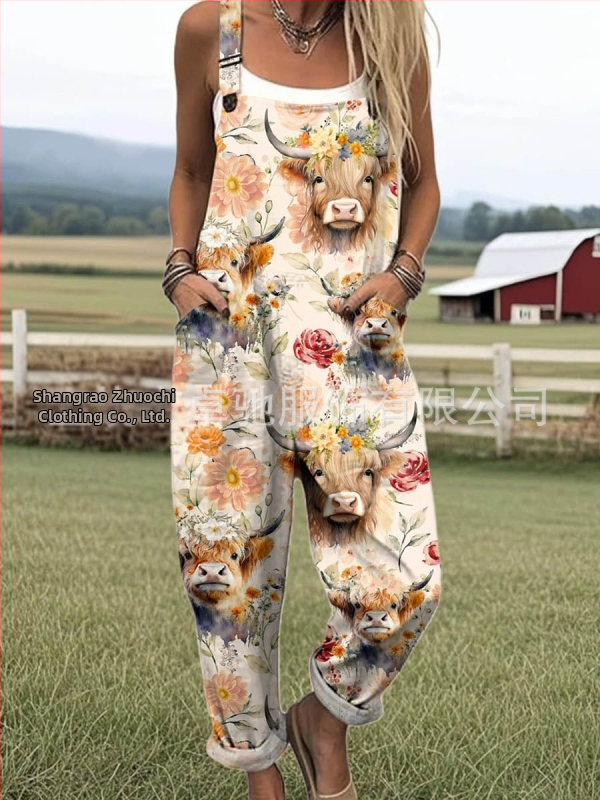 2025 Határokon átnyúló új női ruházat Amazon európai és amerikai nyári 3D nyomtatott gombos nadrágtartók alkalmi nadrágtartók