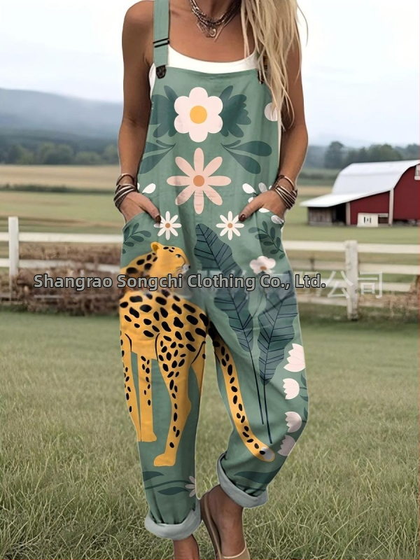 2025 Határokon átnyúló új női ruházat Amazon európai és amerikai nyári 3D nyomtatott gombos nadrágtartók alkalmi nadrágtartók