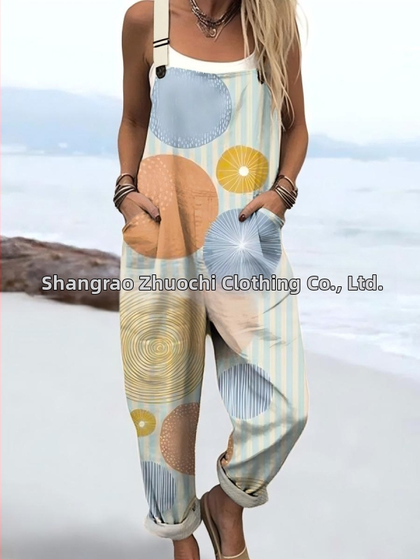 2025 Határokon átnyúló új női ruházat Amazon európai és amerikai nyári 3D nyomtatott gombos nadrágtartók alkalmi nadrágtartók