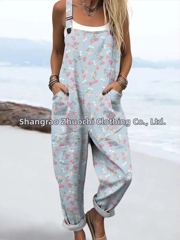 2025 Határokon átnyúló új női ruházat Amazon európai és amerikai nyári 3D nyomtatott gombos nadrágtartók alkalmi nadrágtartók