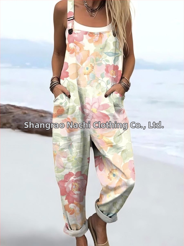 2025 Határokon átnyúló új női ruházat Amazon európai és amerikai nyári 3D nyomtatott gombos nadrágtartók alkalmi nadrágtartók