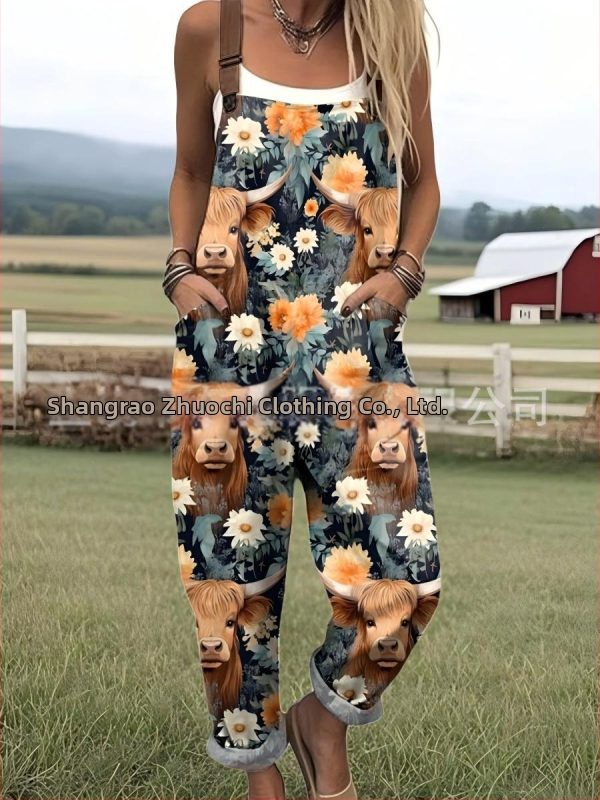 2025 Határokon átnyúló új női ruházat Amazon európai és amerikai nyári 3D nyomtatott gombos nadrágtartók alkalmi nadrágtartók