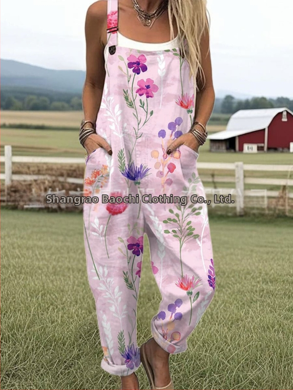 2025 Határokon átnyúló új női ruházat Amazon európai és amerikai nyári 3D nyomtatott gombos nadrágtartók alkalmi nadrágtartók