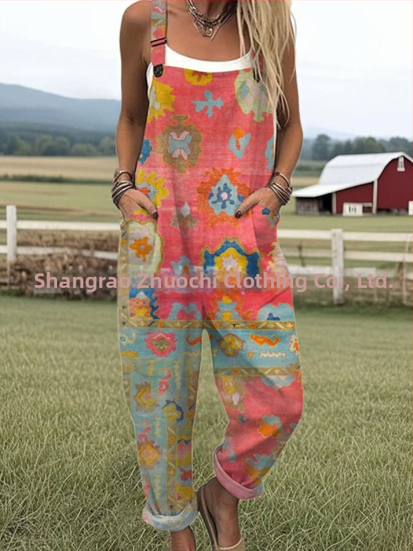 2025 Határokon átnyúló új női ruházat Amazon európai és amerikai nyári 3D nyomtatott gombos nadrágtartók alkalmi nadrágtartók