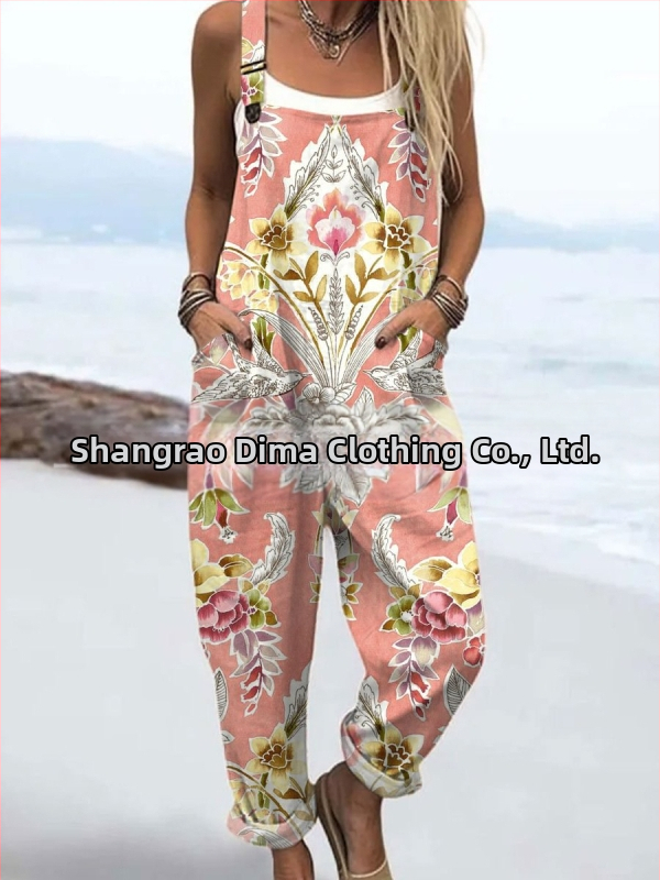 2025 Határokon átnyúló új női ruházat Amazon európai és amerikai nyári 3D nyomtatott gombos nadrágtartók alkalmi nadrágtartók