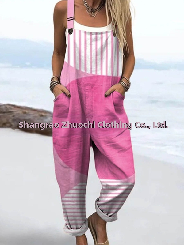 2025 Határokon átnyúló új női ruházat Amazon európai és amerikai nyári 3D nyomtatott gombos nadrágtartók alkalmi nadrágtartók