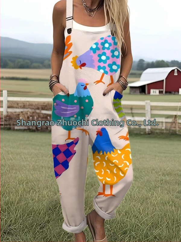 2025 Határokon átnyúló új női ruházat Amazon európai és amerikai nyári 3D nyomtatott gombos nadrágtartók alkalmi nadrágtartók