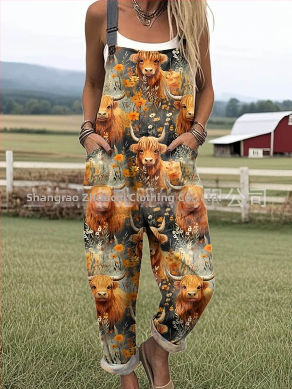 2025 Határokon átnyúló új női ruházat Amazon európai és amerikai nyári 3D nyomtatott gombos nadrágtartók alkalmi nadrágtartók