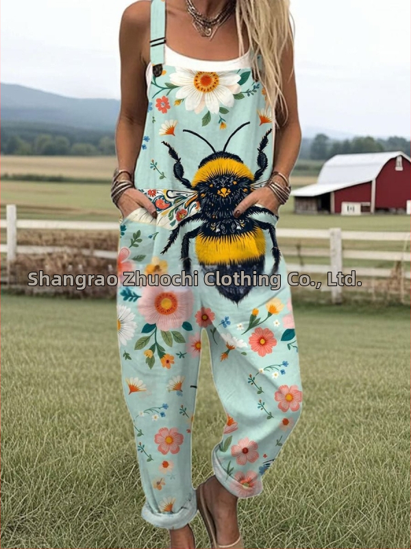 2025 Határokon átnyúló új női ruházat Amazon európai és amerikai nyári 3D nyomtatott gombos nadrágtartók alkalmi nadrágtartók