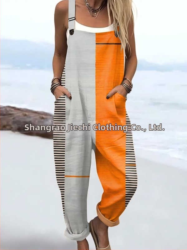 2025 Határokon átnyúló új női ruházat Amazon európai és amerikai nyári 3D nyomtatott gombos nadrágtartók alkalmi nadrágtartók