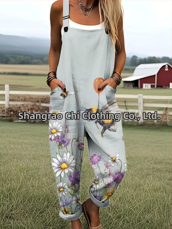 2025 Határokon átnyúló új női ruházat Amazon európai és amerikai nyári 3D nyomtatott gombos nadrágtartók alkalmi nadrágtartók