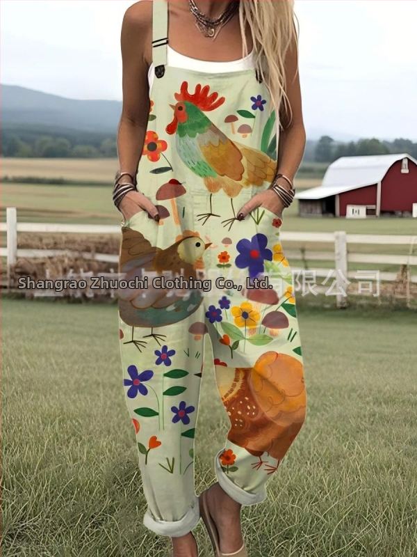 2025 Határokon átnyúló új női ruházat Amazon európai és amerikai nyári 3D nyomtatott gombos nadrágtartók alkalmi nadrágtartók