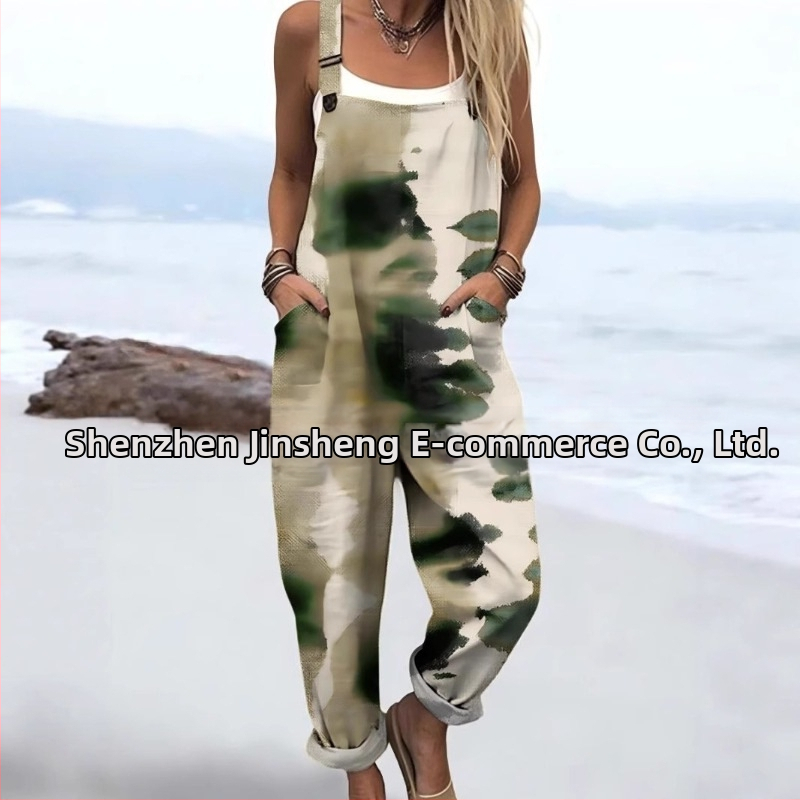 2025 Határokon átnyúló új női ruházat Amazon európai és amerikai nyári 3D nyomtatott gombos nadrágtartók alkalmi nadrágtartók