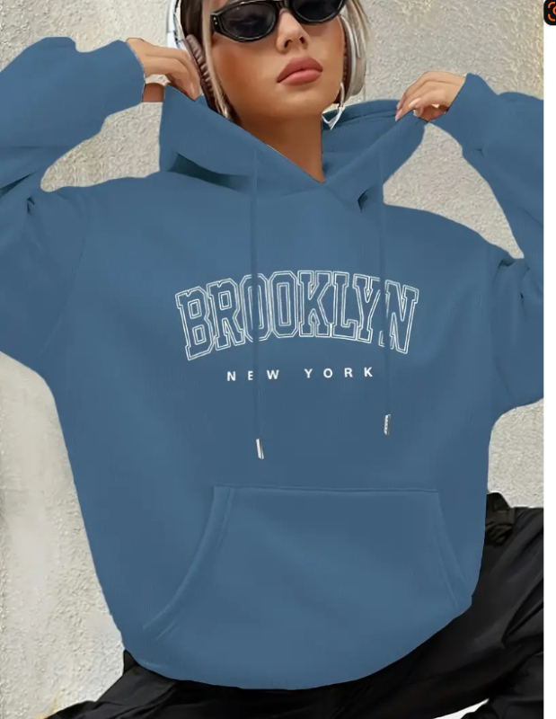 Brooklyn betűs női Boston betűs kapucnis pulóver, húzózsinóros, mintás