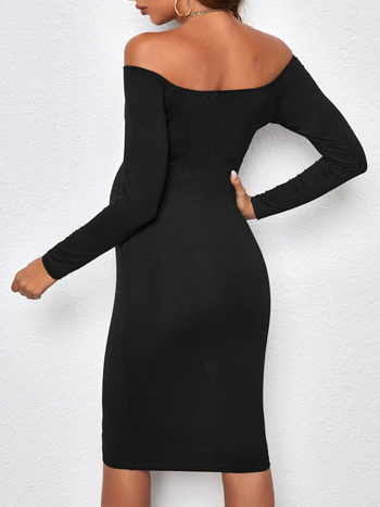 2025 m. nauja vasarinė vienos linijos apykaklės nėščiųjų suknelė su atvirais pečiais ir ilgomis rankovėmis