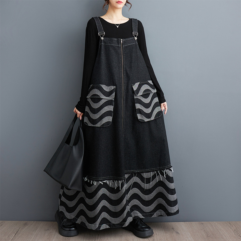 Real shot ruha őszi új divatos laza karcsúsító hongkongi stílusú niche farmer harisnyatartó ujjatlan ruha