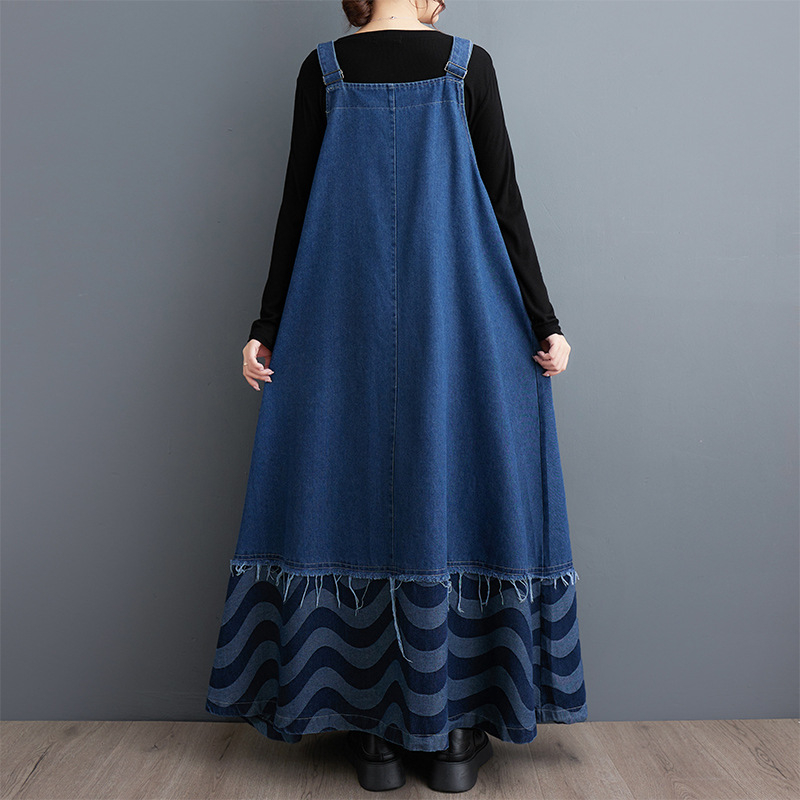 Real shot ruha őszi új divatos laza karcsúsító hongkongi stílusú niche farmer harisnyatartó ujjatlan ruha