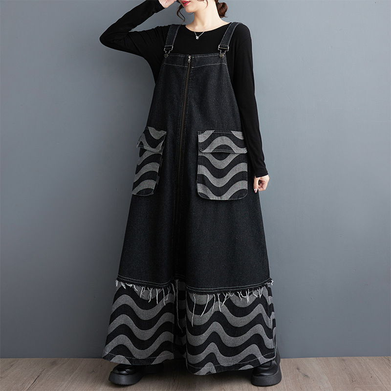 Real shot ruha őszi új divatos laza karcsúsító hongkongi stílusú niche farmer harisnyatartó ujjatlan ruha