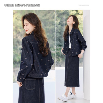 Ανθεκτικό στη φθορά και εύκολο στη χρήση, casual ρετρό τζάκετ με φιόγκο στο πέτο. Τζιν παλτό, ανοιξιάτικο και φθινοπωρινό, νέο γυναικείο παλτό.