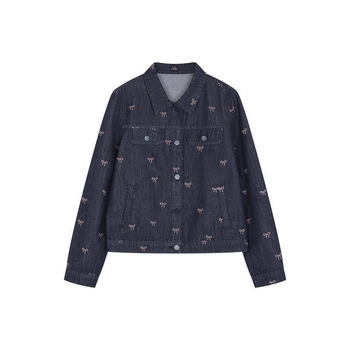 Ανθεκτικό στη φθορά και εύκολο στη χρήση, casual ρετρό τζάκετ με φιόγκο στο πέτο. Τζιν παλτό, ανοιξιάτικο και φθινοπωρινό, νέο γυναικείο παλτό.