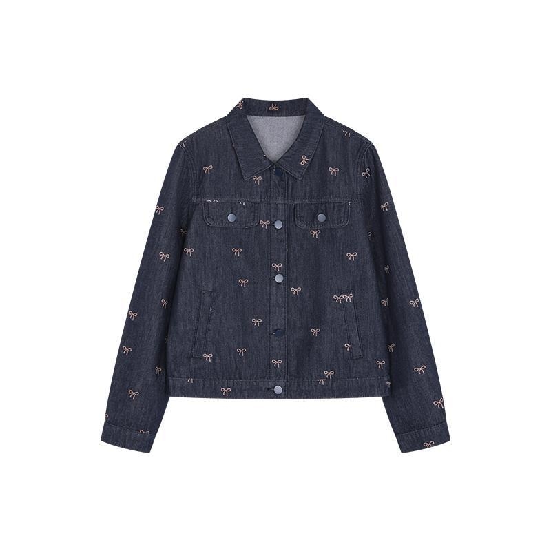 Kopásálló és könnyen kezelhető, lezser retró, masnimintás, hajtókás kabát. Farmerkabát tavaszi és őszi új női kabát.