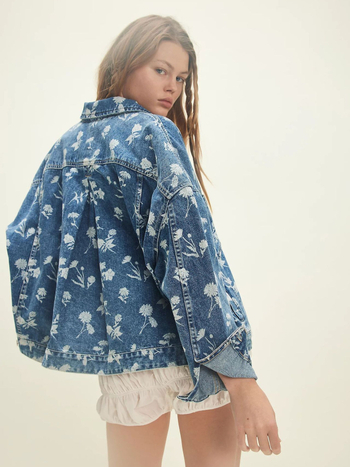 Ευρωπαϊκό και Αμερικανικό Independent Station Τζιν μπουφάν για την άνοιξη και το φθινόπωρο, τυπωμένο ζακάρ βαμβάκι, χαλαρό, γυναικείο τζιν μπουφάν με προσαρμοσμένη εφαρμογή