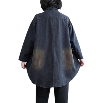 Päris laos olev kevadine uus Korea stiilis lahtine ebakorrapärane pikkade varrukatega teksariidest särkkleit naistele