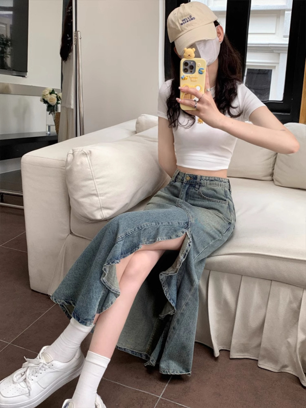 Retro traper suknja za žene iz 2025., ljetna, visokog struka, svestrana suknja A-kroja za niske osobe