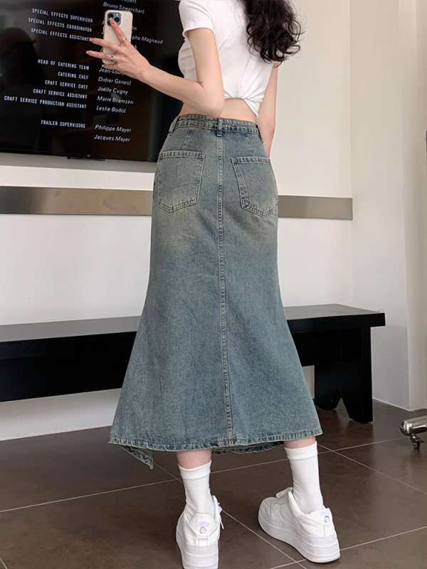 Retro traper suknja za žene iz 2025., ljetna, visokog struka, svestrana suknja A-kroja za niske osobe