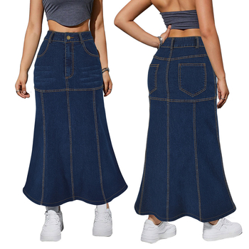 218553 Határokon átnyúló, európai és amerikai stílusú, klasszikus, sokoldalú, új, farmer hosszú szoknya, közvetlen gyári értékesítés