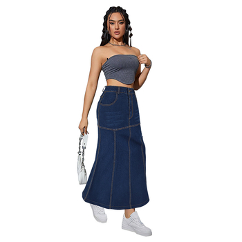 218553 Κλασική, ευέλικτη, νέα, μακριά φούστα τζιν, σε διασυνοριακή ευρωπαϊκή και αμερικανική γραμμή, άμεση πώληση από το εργοστάσιο.