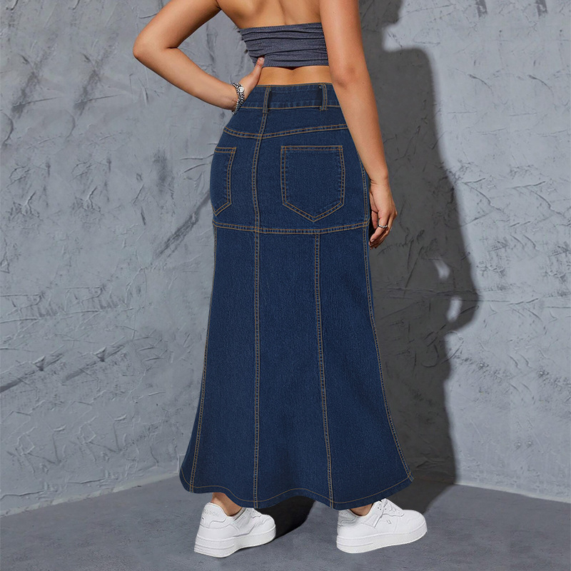 218553 Határokon átnyúló, európai és amerikai stílusú, klasszikus, sokoldalú, új, farmer hosszú szoknya, közvetlen gyári értékesítés