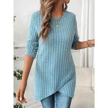 Amazon Európa és az Egyesült Államok határokon átnyúló új női tavaszi és őszi hosszú ujjú, kerek nyakú, gödrös szegélyű, szabálytalan női felső