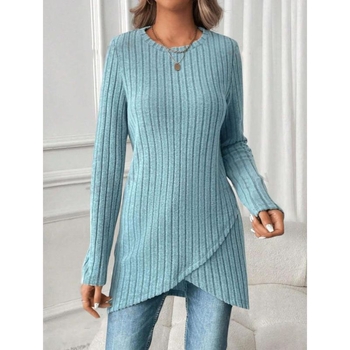 Amazon Európa és az Egyesült Államok határokon átnyúló új női tavaszi és őszi hosszú ujjú, kerek nyakú, gödrös szegélyű, szabálytalan női felső