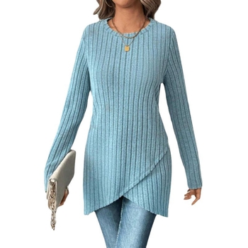 Amazon Európa és az Egyesült Államok határokon átnyúló új női tavaszi és őszi hosszú ujjú, kerek nyakú, gödrös szegélyű, szabálytalan női felső